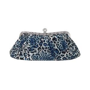 2075 Leopard Print Clutch – Chic Evening Handbag with Twill Lining, Silver